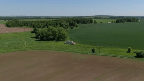 Aerial Circular Flight over Farmland Green Fields