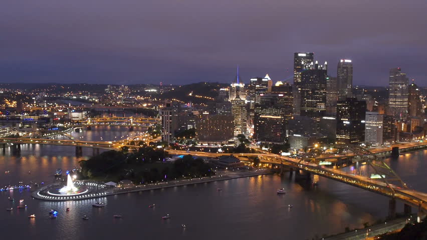 The iconic Pittsburgh skyline in the early evening.