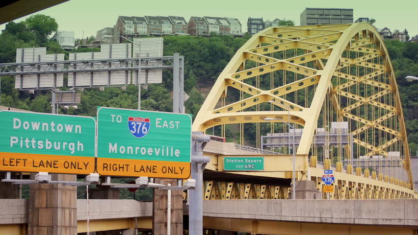 The Fort Pitt Bridge in downtown Pittsburgh, Pennsylvania.