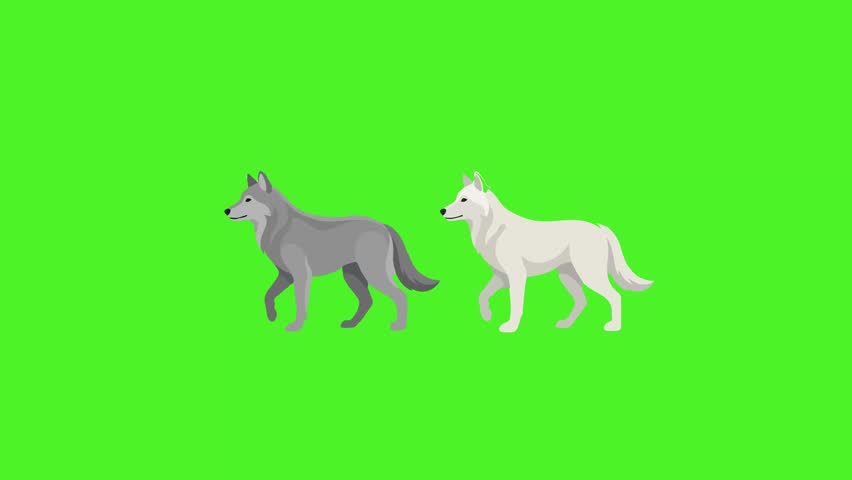 Gray and white wolves walking side by