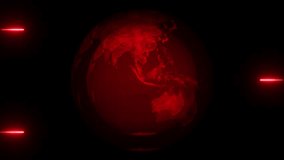 Futuristic red Earth globe with glowing neon beams, high-tech animated planet visualization on dark backdrop. Glowing Red Earth Globe with Neon Light Beams on animation Black Background planet world. - Powered by Shutterstock - Get 15% off with code: PIKWIZARD15