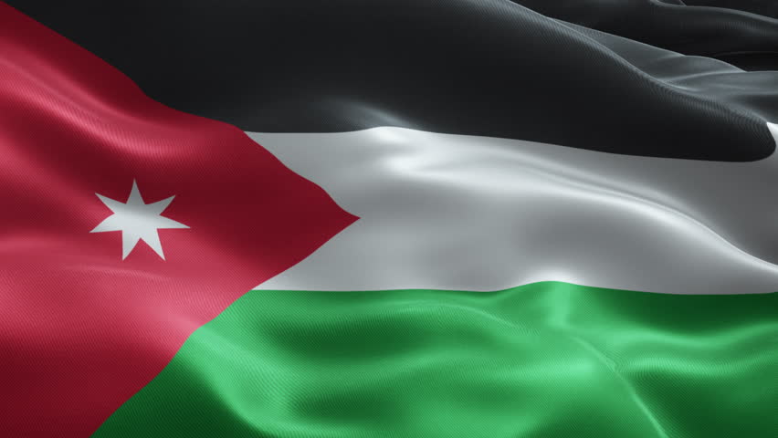  Jordan Flag Loop Animation with Red Triangle and Star, Seamless Cloth Motion