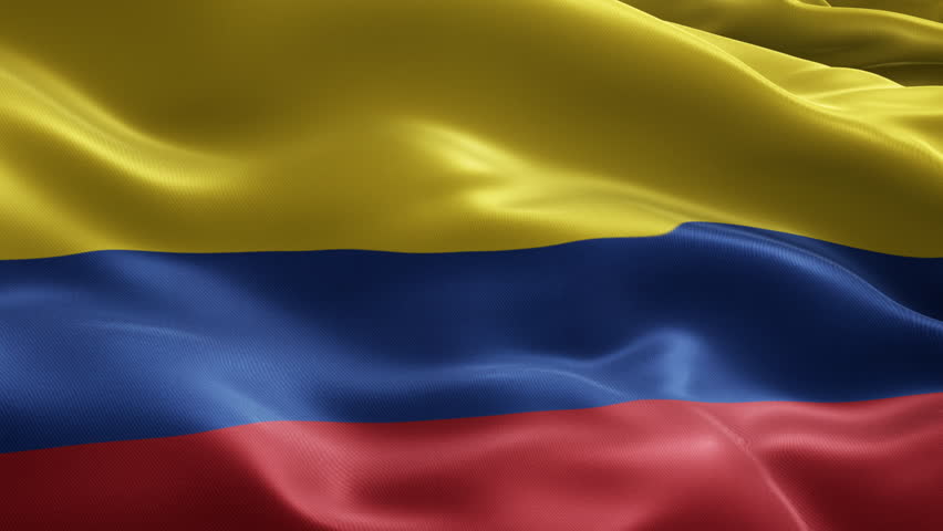 Colombia Flag Seamless Loop Animation, Vibrant Waving Fabric Background