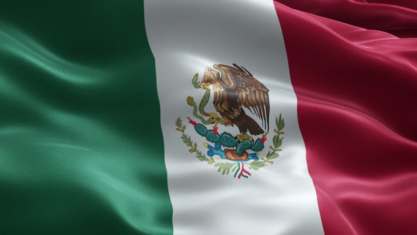 Mexico Flag Loop Animation with Emblem, Seamless Waving Fabric Background