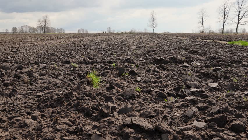4k footage of plowed field in Wegrow County, Masovian Voivodeship of Poland