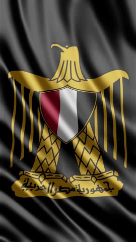 A dynamic video footage showcasing the Egyptian Coat of Arms, featuring the majestic Golden Eagle of Saladin. This powerful national emblem is prominently displayed on a gracefully waving, flag-like fabric background. The subtle rippling motion highlights the intricate details of the eagle and the shield with the Egyptian flag colors. It powerfully symbolizes national pride, heritage, and government. Ideal for documentaries, news segments, presentations, or any media requiring an authentic representation of Egypt