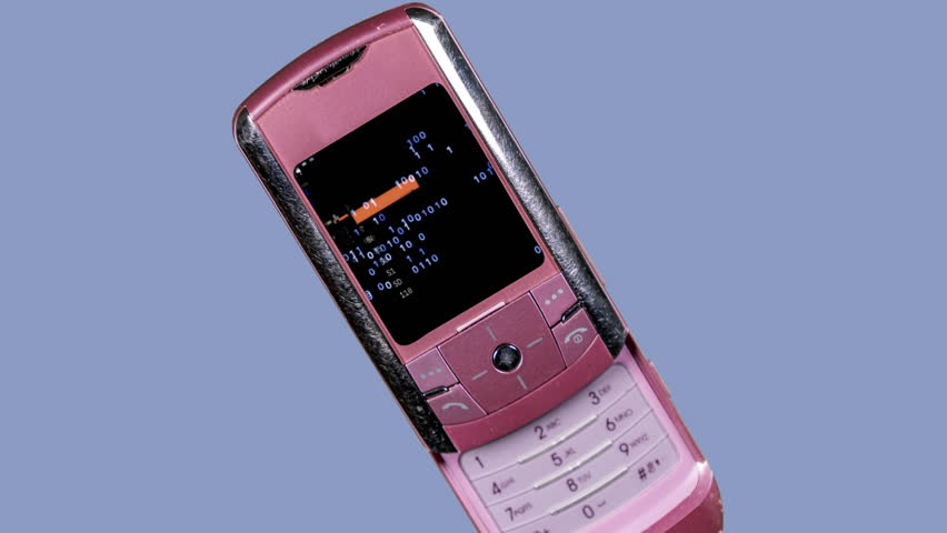 retro old mobile telephone with code and glitch on the screen