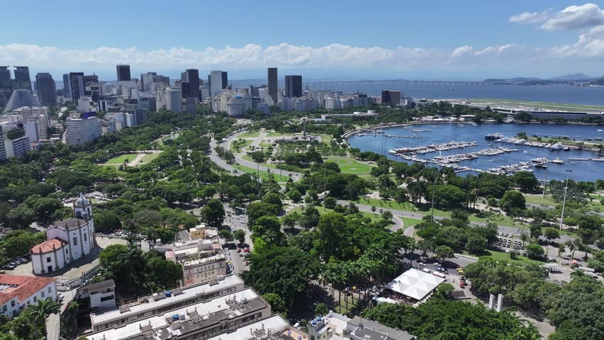 Rio De Janeiro Skyline In Rio De Janeiro Brazil. Breathtaking Aerial View Of A Lush Tropical Coastline Scenery. Industrial Skyline High Rise Building Vibrant. Industrial Cityscape.