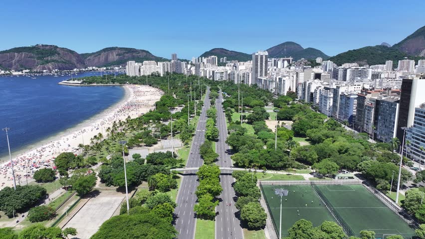 Rio De Janeiro Skyline In Rio De Janeiro Brazil. Aerial View Of Stunning Beach With Crystal Clear Waters. Town Sky Backgrounds Urban. Town Outdoor Famous. Rio de Janeiro Brazil.