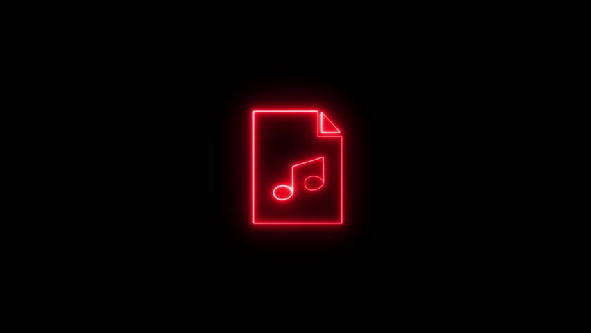 Animated glowing neon folder with music note icon on a black background. Neon music folder icon animation