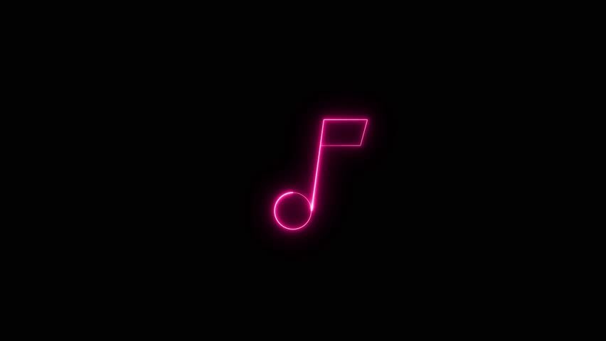 Glowing neon line musical note icon. neon glowing single musical note icon abstract design on black background.