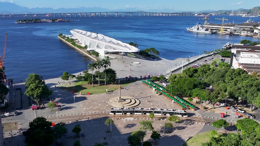 Tomorrow Museum In Rio De Janeiro Brazil. Modern Glass Skyscraper Soars Above A Bustling City. Town Sky Backgrounds Urban. Town Outdoor Famous. Rio de Janeiro Brazil.