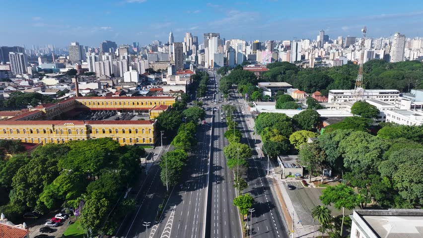 23Rd Of May Avenue In Sao Paulo Brazil. Urban Life Landscape Of Freeway Road Connecting City Streets. Industrial Landscape Commercial Building Vibrant. Urban Commercial Building Town.