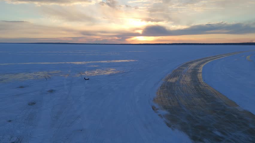 Sunrise over frozen Lake Superior during a majestic winter morning