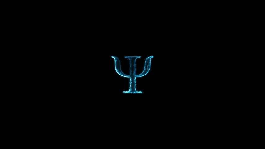 Neon glowing Psi greek letter animation. uppercase animation. Neon Psi Greek letter video animation. Neon glowing Uppercase Psi greek letter video motion animation.