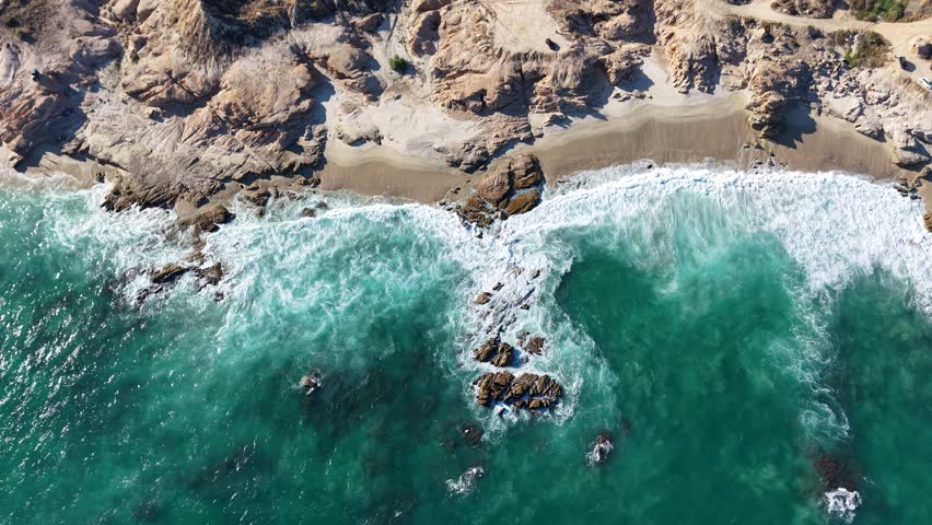 a beutiful shoreline at baja, where the waves break