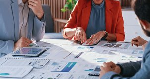 Business people, hands or meeting with documents for team collaboration, analytics or statistics. Group, employees or discussion with paperwork, graph or chart for work analysis or performance review - Powered by Shutterstock - Get 15% off with code: PIKWIZARD15