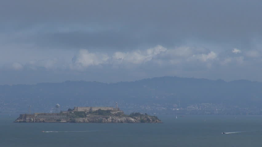 Alcatraz Island in foggy day, San Francisco, CA, California, USA