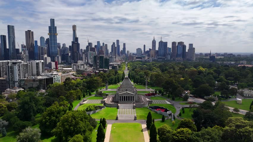 Aerial drone view of the skyscraper skyline of Melbourne central business district. Most populous city of the Australian state of Victoria.	
