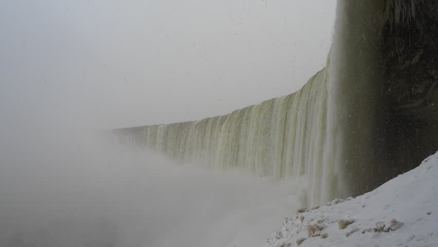 Winter waterfall with mist and snow at Niagara Falls