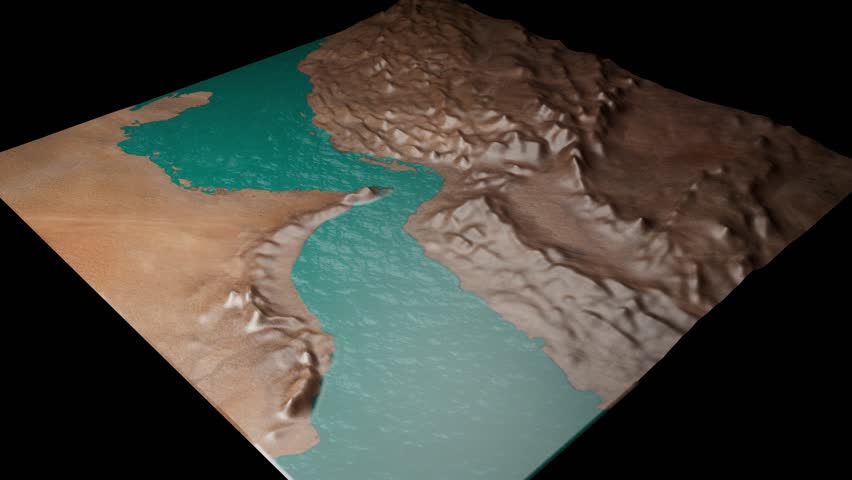 The Strait of Hormuz relief map 3D render 360 degrees loop animation