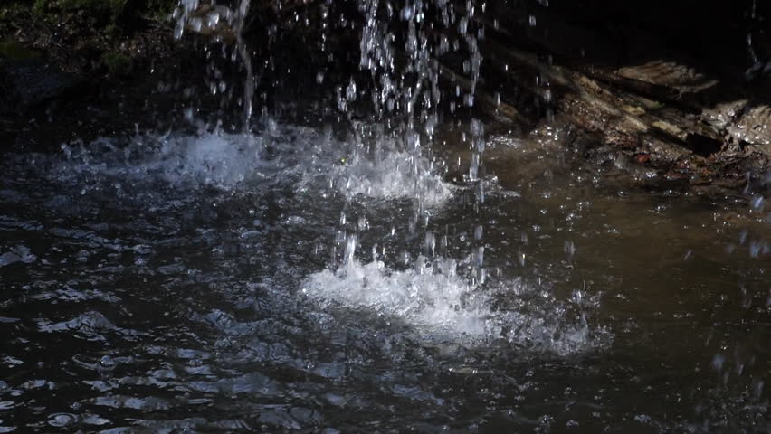 Water splashing of the waterfall of the small river. Slow motion video with copy space