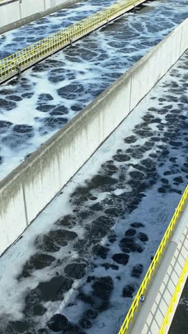 Vertical Drone View of Wastewater Treatment Plant | Environmental Industrial Facility 4K