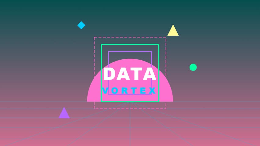 Retro Synthwave Data Vortex Motion Graphic with Neon Geometric Shapes
