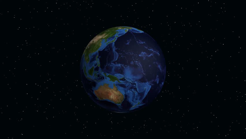A rotating Earth zooms into North America, highlighting Baton Rouge with a location pin