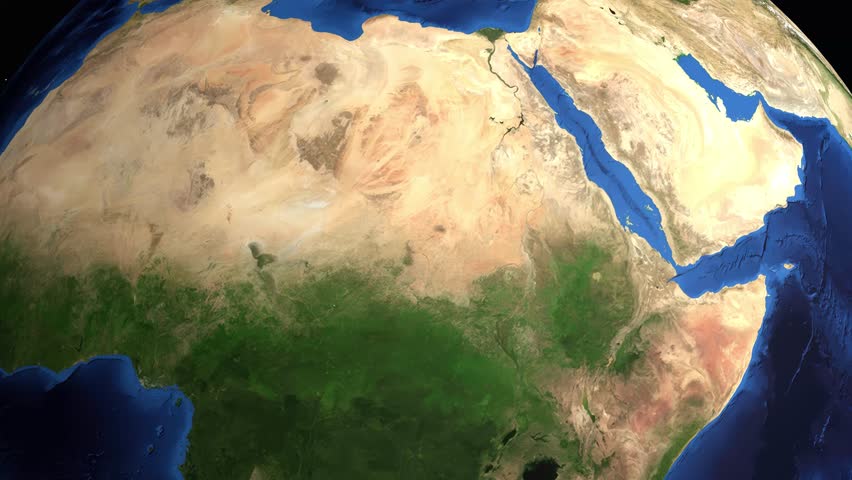 Satellite view animation follows an airplane flying from Mumbai across continents to Barcelona Spain