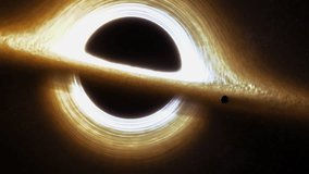 Supermassive black hole event horizon golden accretion disk gravitational lensing, warped spacetime, swirling plasma, deep space stars, cinematic cosmos, astrophysics concept, sci fi background - Powered by Shutterstock - Get 15% off with code: PIKWIZARD15