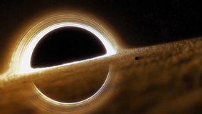 Supermassive black hole event horizon golden accretion disk gravitational lensing, warped spacetime, swirling plasma, deep space stars, cinematic cosmos, astrophysics concept, sci fi background - Powered by Shutterstock - Get 15% off with code: PIKWIZARD15