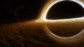 Supermassive black hole event horizon golden accretion disk gravitational lensing, warped spacetime, swirling plasma, deep space stars, cinematic cosmos, astrophysics concept, sci fi background - Powered by Shutterstock - Get 15% off with code: PIKWIZARD15