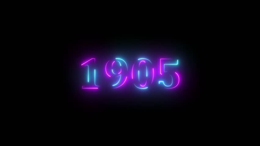 1905 neon line text. Abstract 1905 neon text animation, Glowing neon number text background 4k video animation . important year, important date 1905.