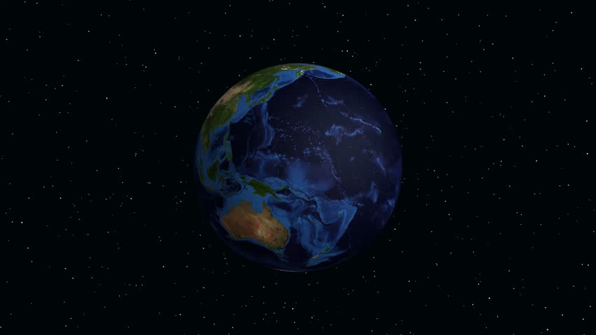 Digital globe rotates and zooms into St. Petersburg Russia with map pin and coordinates