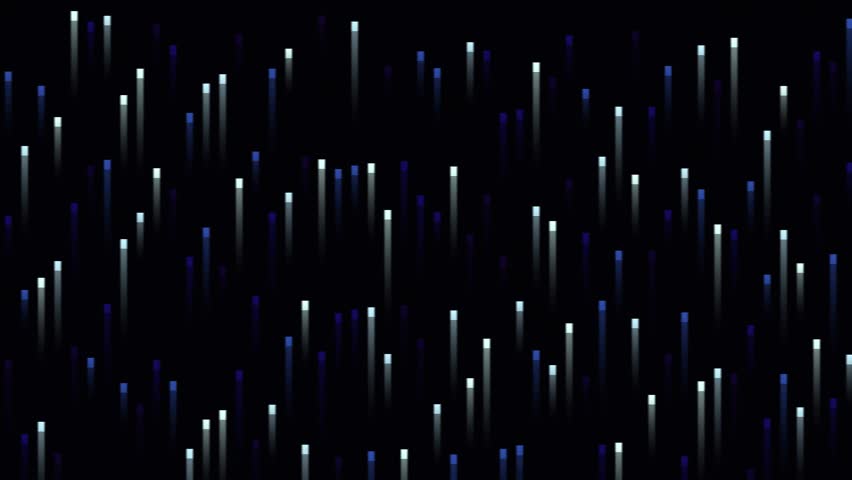 Dark scene featuring numerous vertical light streaks in cool hues sweeping in a subtle motion across a black backdrop creating a calm, luminous atmosphere