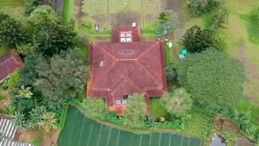 Aerial Top View House With Road Landscape