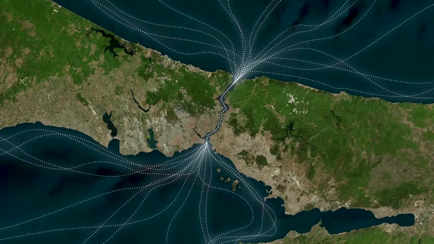 Strait of Bosphorus and Dardanelles Turkish Route Map Zoom 4K