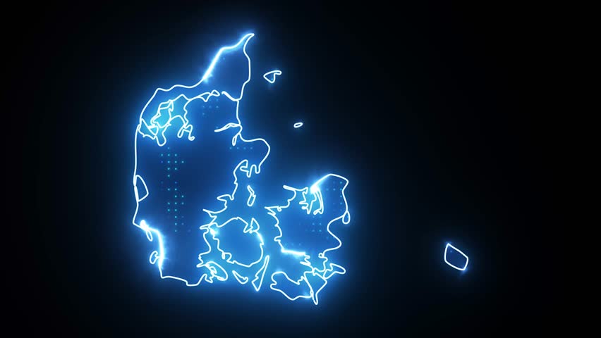Neon Stroke Map Animation of DENMARK with Glowing Light Effects