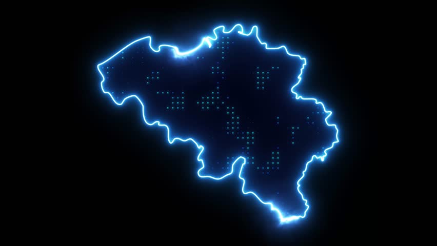 Neon Stroke Map Animation of BELGIUM with Glowing Light Effects