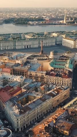 Aerial View of Palace Square and Winter Palace in Saint Petersburg. Vertical video