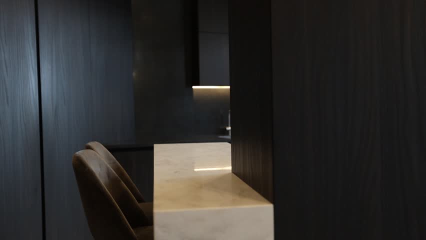 Contemporary culinary nook with stonework and elegant accents