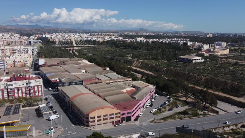Old shoe factories next to the Vinalopó riverbed, Elche, Spain.