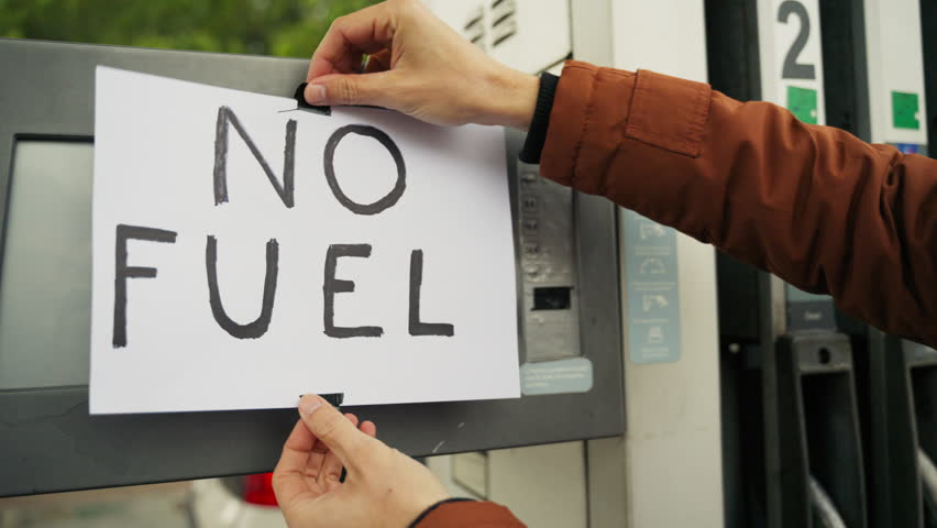 No fuel Signboard at gas station due to oil crisis