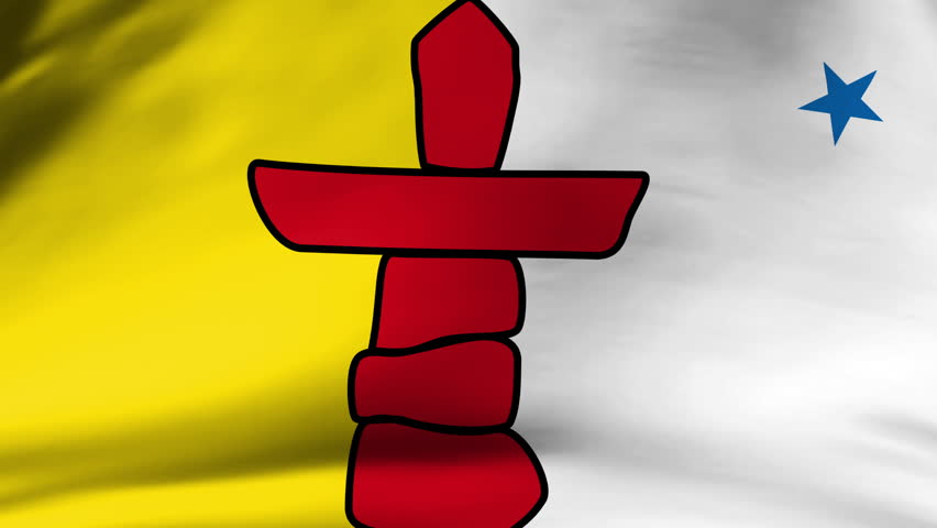 Waving Flag of Nunavut Canada Slow Motion Close Up