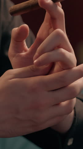 Nervous anxious business man rubbing hands holding cigar smoking poker gambling close up worried gamer male guy businessman cigarette hard game decision player risk betting playing casino bet indoor