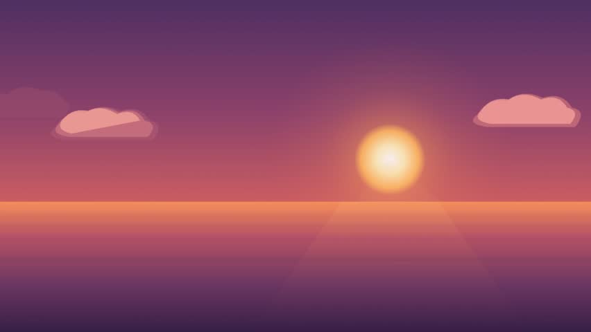 This flat design vector illustration depicts a peaceful sunset or sunrise over a city skyline. The warm purple and orange color palette creates a calm and nostalgic atmosphere. Perfect for website backgrounds, digital banners, or social media graphics focused on travel, urban life, and tranquility.