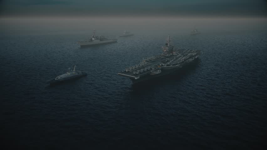 Aircraft Carrier Strike Group at Sea – Naval Fleet with Warships and Fighter Jets