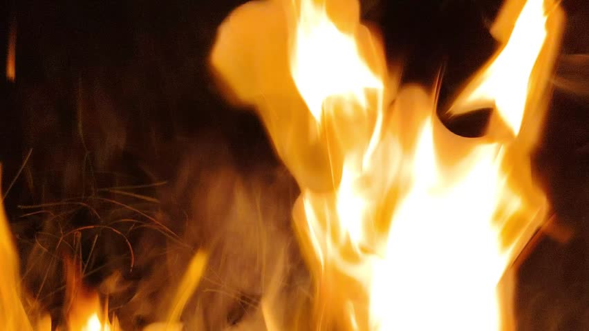 Burning Fire with Thick Smoke in Dark Night Atmosphere