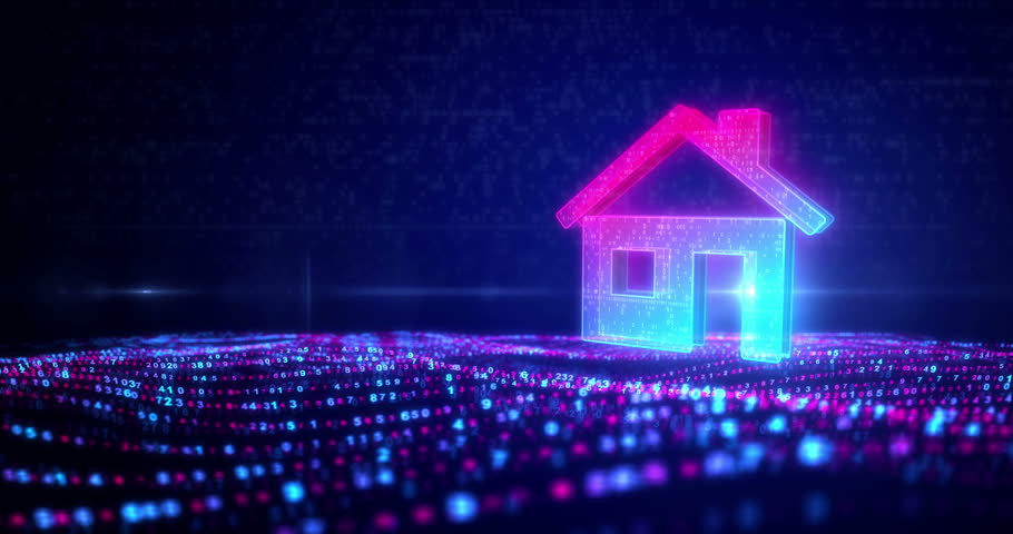 Artificial intelligence Ai head symbol on digital waves. Abstract icon over digital sea and flowing cyber waves background animation.